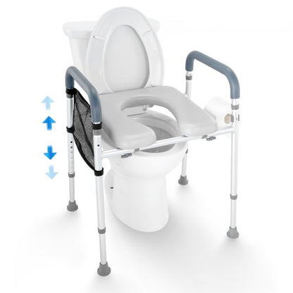 Toalettsits med upphöjd sits, 7 lägens höjdjustering 490–640 mm, 158,7 kg viktkapacitet, med komfortstoppad aluminiumram, universell toalettsitsförhöjare, för äldre, handikappade, gravida, sjukvårdspersonal