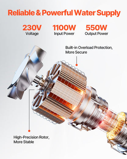 Dränkbar djupbrunnspump, 550 W uteffekt, 230 V, 65 l/min flöde 85 m (279 fot) tryckhöjd, med 20 m (65,62 fot) sladd, extern kontrollbox, vattenpump i rostfritt stål, för industriell bevattning och hemmabruk, IP68