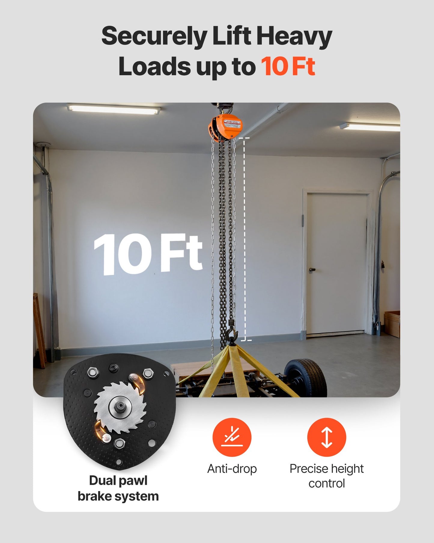 Hand Chain Hoist, 1/2 Ton Capacity, Manual Chain Block with Upgrade G80 Galvanized Chain, 3 m Lifting Height, Heavy Duty Pulley Hoist for Garage Warehouse Automotive Machinery, Orange