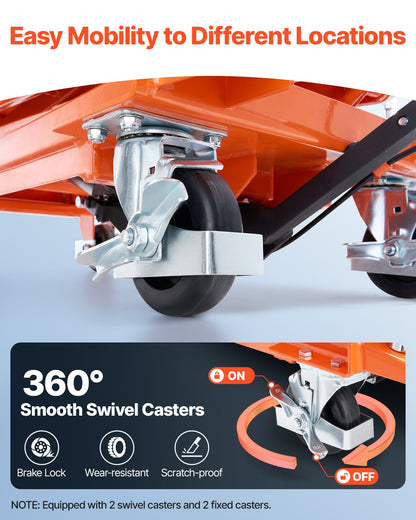 Hydrauliskt lyftbord, 227 kg kapacitet, 127 cm lyfthöjd, dubbel saxlyftbordsvagn med 4 hjul och halkfri dyna, manuell hydraulisk lyftvagn för materialhantering och transport