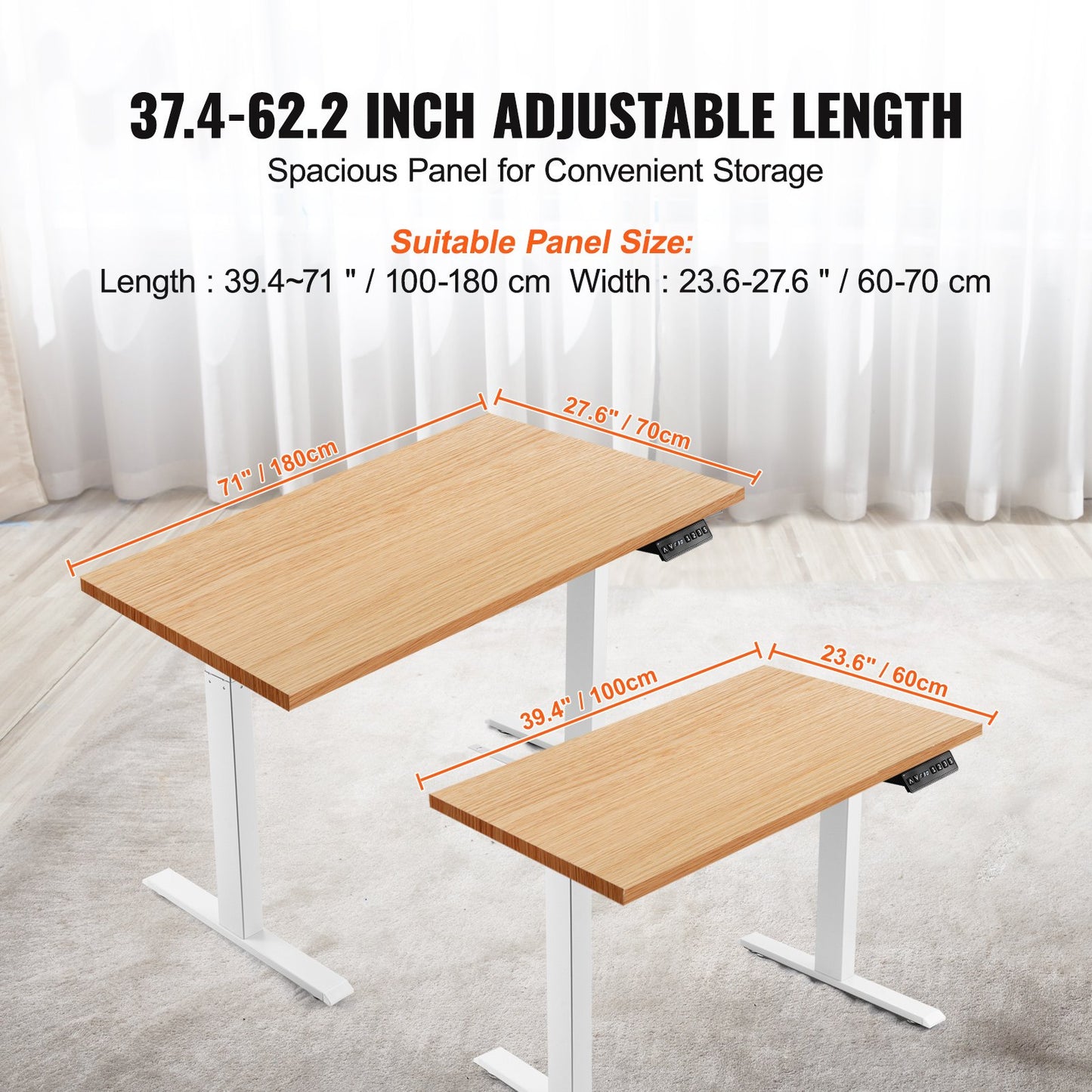Stående skrivbordsram, justerbar 70-117 cm höjd och 95-158 cm längd elektriska ståben för datorbord, ergonomisk gör-det-själv-arbetsstation för hem och kontor (endast vit ram)
