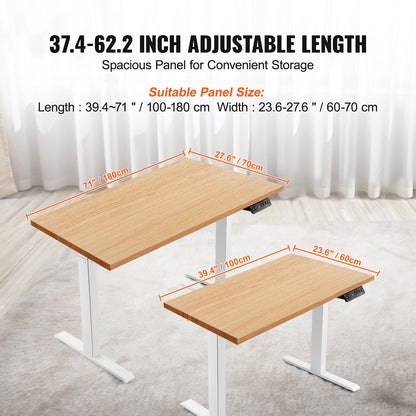 Stående skrivbordsram, justerbar 70-117 cm höjd och 95-158 cm längd elektriska ståben för datorbord, ergonomisk gör-det-själv-arbetsstation för hem och kontor (endast vit ram)