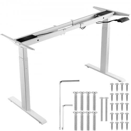 Stående skrivbordsram med dubbel motor, justerbar höjd 70-117 cm och längd 110-178 cm, elektriska ståben för datorbord, ergonomisk gör-det-själv-arbetsstation för hem och kontor (endast vit ram)