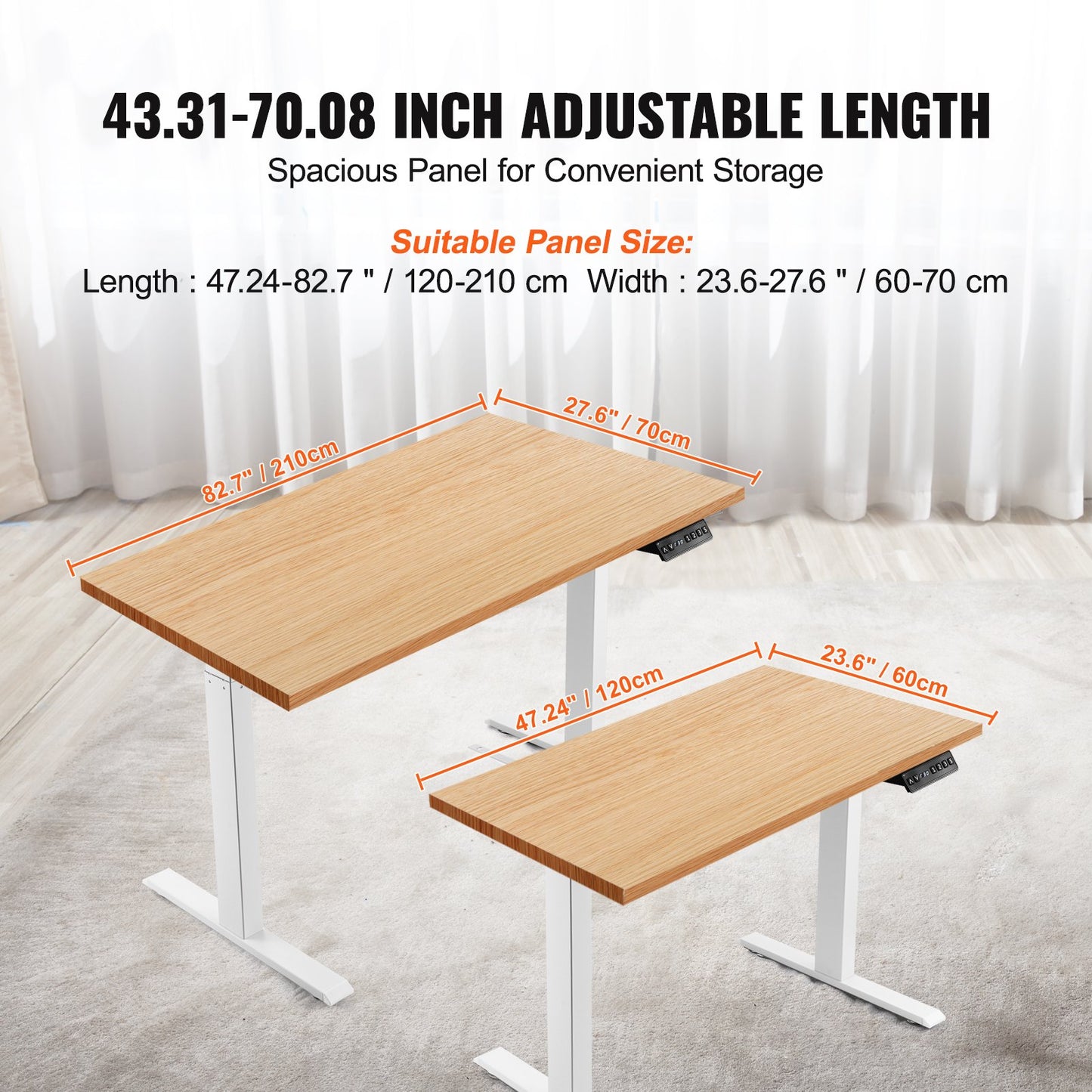 Stående skrivbordsram med dubbel motor, justerbar höjd 70-117 cm och längd 110-178 cm, elektriska ståben för datorbord, ergonomisk gör-det-själv-arbetsstation för hem och kontor (endast vit ram)