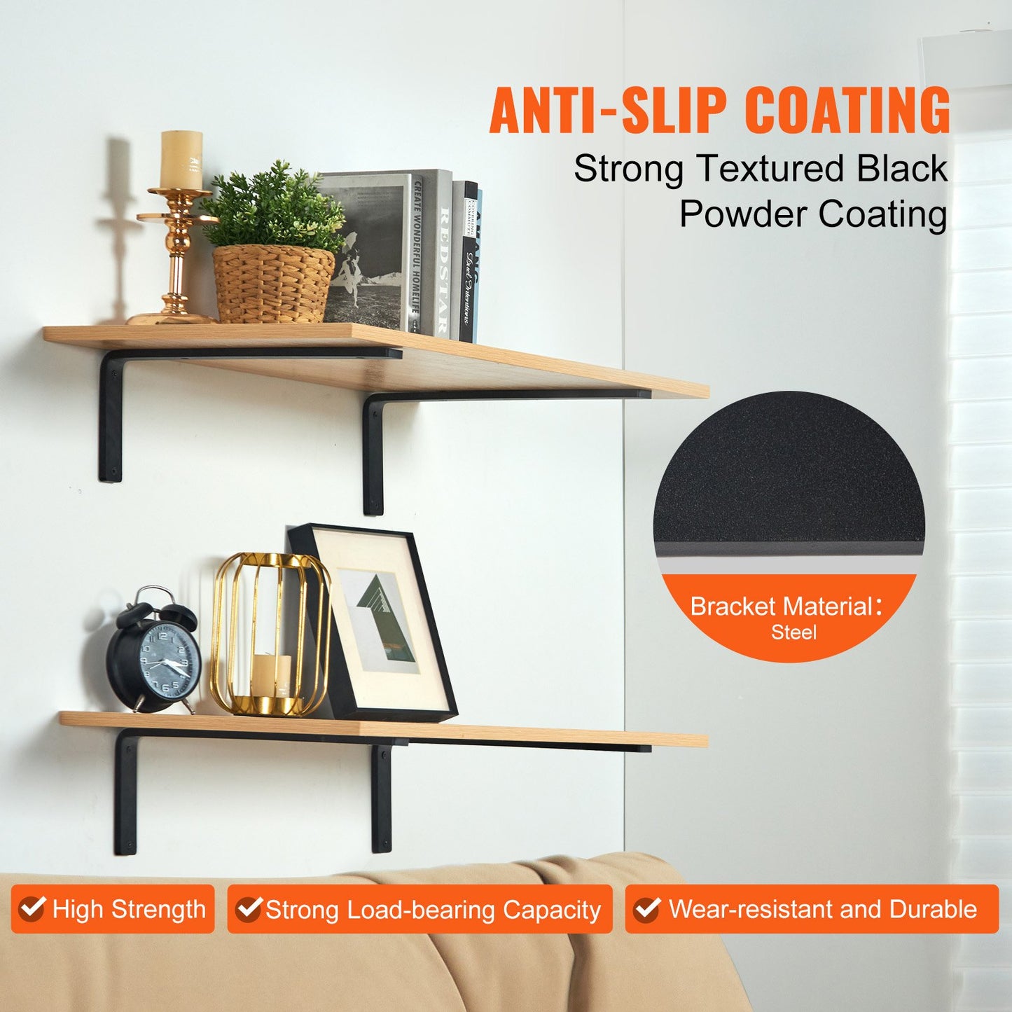 Hyllkonsol, kraftiga flytande hyllkonsoler 10 x 6 tum, 4 st konsoler för hyllor, 5 mm tjock mattsvart L-hyllkonsol, stålhyllkonsoler med 160 lbs lastkapacitet