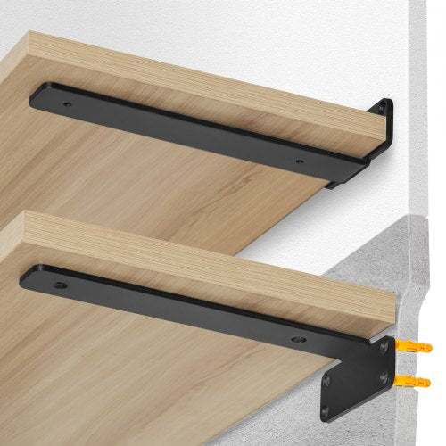 Hyllkonsol, 25 cm L x 10 cm B x 4 cm H, 6 st. kraftiga flytande hyllkonsoler, hyllkonsoler, 5 mm tjocka mattsvarta L-hyllkonsoler, stålhyllkonsoler med 71 kg lastkapacitet