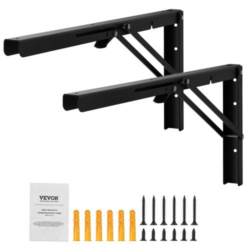 Hyllkonsol vikbar, 24” L 2 st, kraftiga flytande hyllkonsoler, konsoler för hyllor, 5 mm tjock mattsvart L-hyllkonsol, stålhyllkonsoler med 300 lbs lastkapacitet
