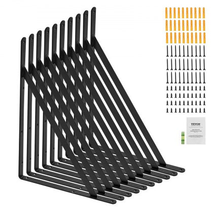 Hyllkonsol, 12 x 8 tum 10 st, kraftiga flytande hyllkonsoler, konsoler för hyllor, 3 mm tjock mattsvart triangulärt hyllkonsol, stålhyllkonsoler med 160 lbs lastkapacitet