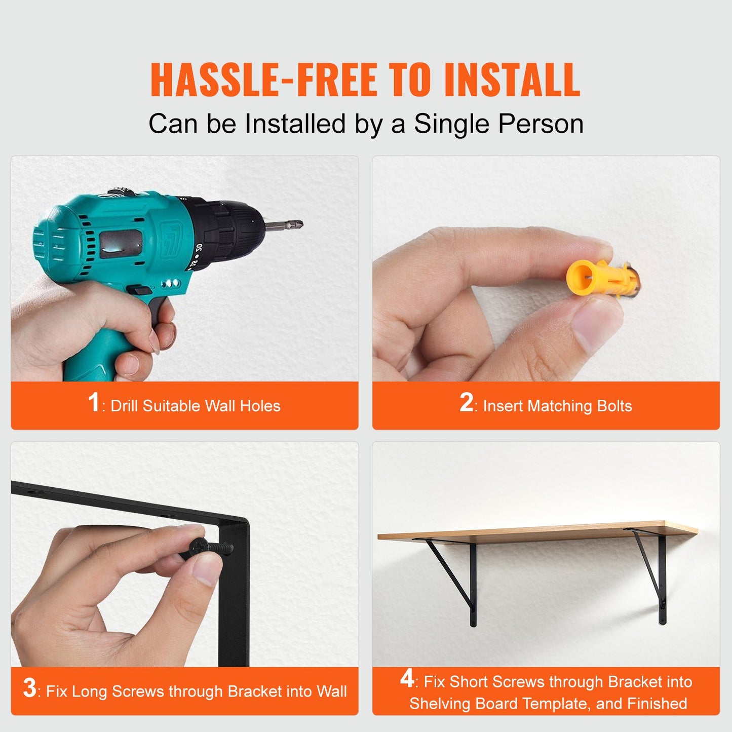 Hyllkonsol, 12 x 8 tum 10 st, kraftiga flytande hyllkonsoler, konsoler för hyllor, 3 mm tjock mattsvart triangulärt hyllkonsol, stålhyllkonsoler med 160 lbs lastkapacitet