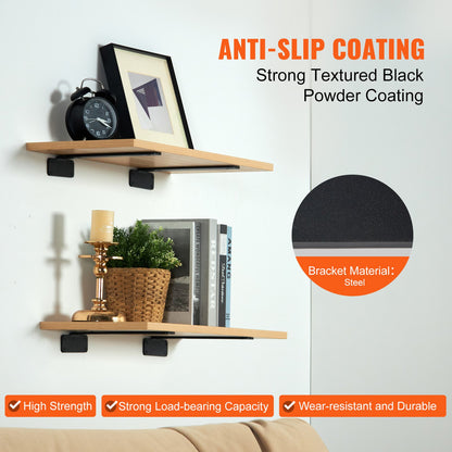 Hyllkonsol, 15 cm L x 10 cm B x 4 cm H 6 st., kraftiga flytande hyllkonsoler, konsoler för hyllor, 5 mm tjock mattsvart L-hyllkonsol, stålhyllkonsoler med 71 kg lastkapacitet