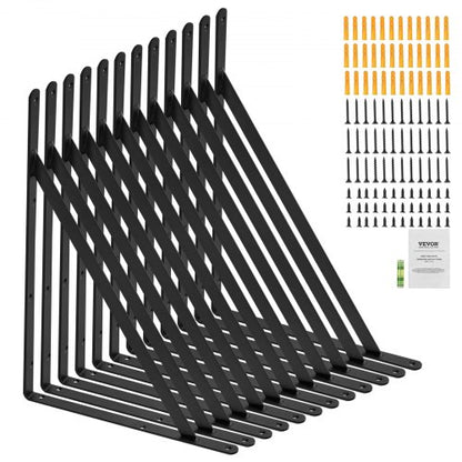 Hyllkonsol, 18 x 12 tum, 12 st, kraftiga flytande hyllkonsoler, konsoler för hyllor, 3 mm tjock mattsvart triangulärt hyllkonsol, stålhyllkonsoler med 160 lbs lastkapacitet