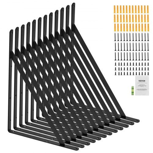 Hyllkonsol, 18 x 12 tum, 12 st, kraftiga flytande hyllkonsoler, konsoler för hyllor, 3 mm tjock mattsvart triangulärt hyllkonsol, stålhyllkonsoler med 160 lbs lastkapacitet