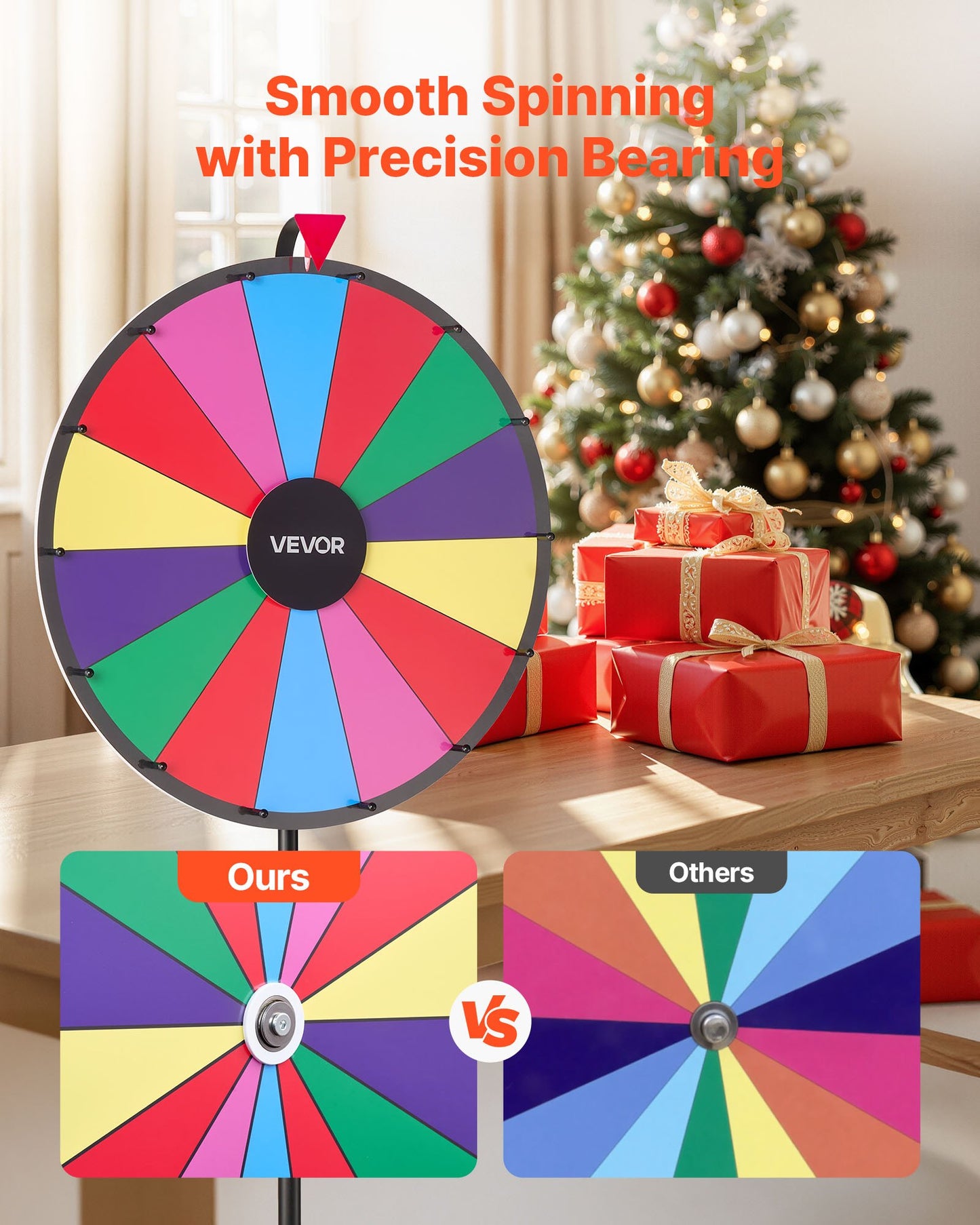 610 mm snurrande prishjul, 14 platser med stativ, justerbar höjd för lycko-roulette med whiteboard och 2 markörer, 6 färger, enkel montering, för fest, pub, mässa, karneval