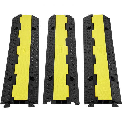 3-pack gummivajerskyddsramp, 2 kanaler, 5443,1 kg/axelkapacitet Kraftigt slangvajerskydd för rampuppfart, trafikhinder med öppningsbart toppskydd och 1524 cm varningstejp, för inomhus- och utomhusbruk