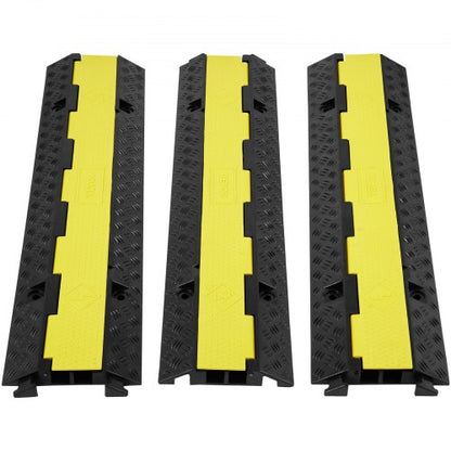 3-pack gummivajerskyddsramp, 2 kanaler, 5443,1 kg/axelkapacitet Kraftigt slangvajerskydd för rampuppfart, trafikhinder med öppningsbart toppskydd och 1524 cm varningstejp, för inomhus- och utomhusbruk