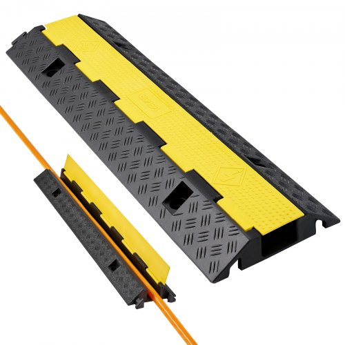 Cable Protector Ramp, 9,979 kg/axle Capacity, 1 Channel Heavy Duty Rubber Cord Hose Wire Cover, 70 x 50 mm Channel, Traffic Speed Bump with Flip-Open Top Cover, for Indoor Outdoor Use, 1 Pack