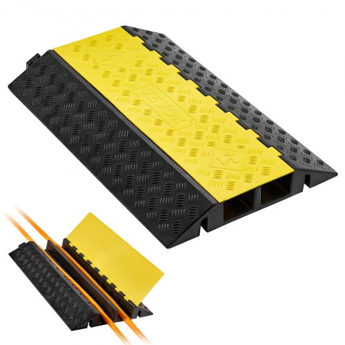 Kabelskyddsramp, 9 979 kg/axelkapacitet, 2-kanaligt kraftigt gummisnöre, slangskydd för slang, 100 x 75 mm kanal, farthinder med öppningsbart topplock, för inomhusbruk och utomhusbruk, 1-pack
