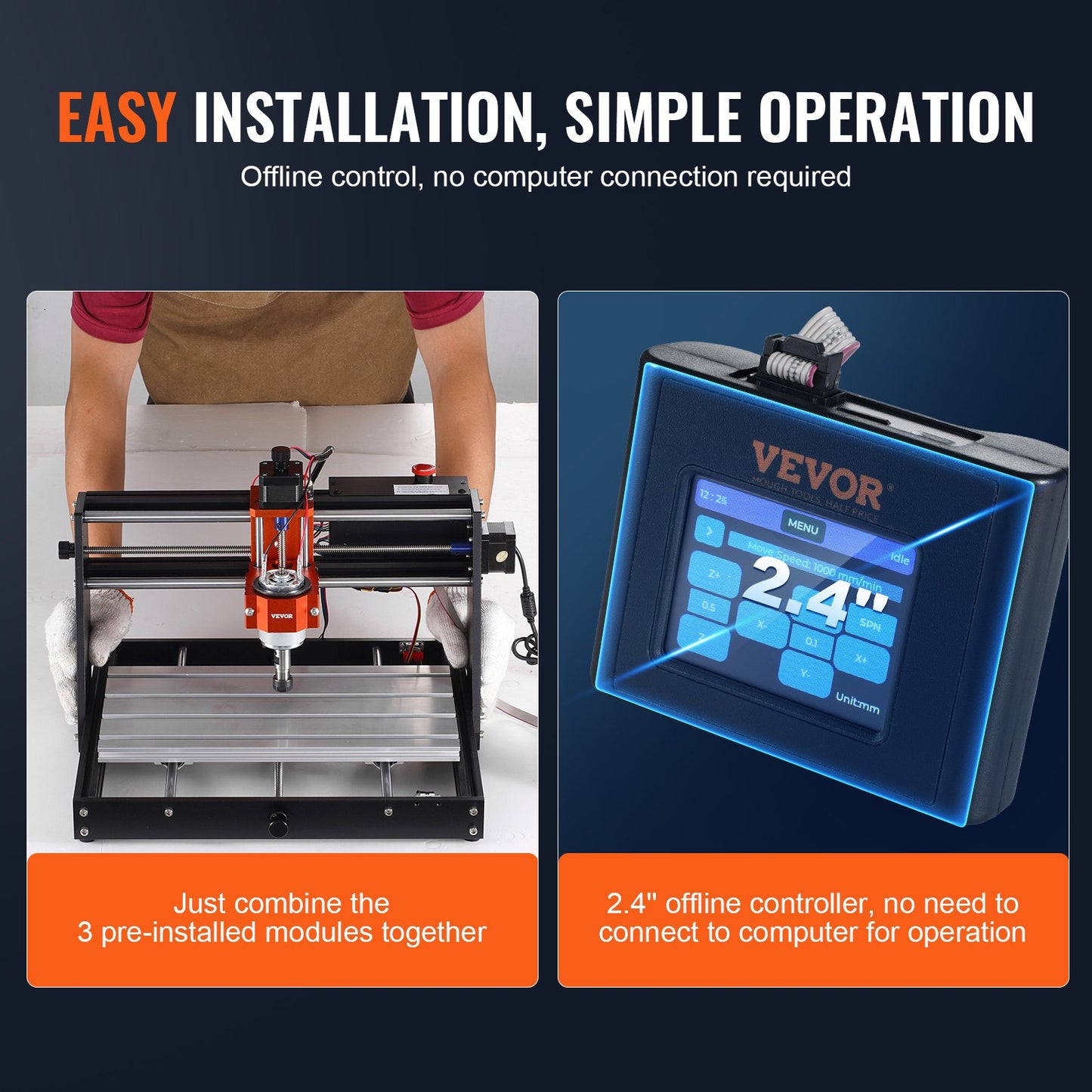 CNC-fräsmaskin, 120 W, 3-axlig GRBL-styrd trägravyr, snidning, fräsmaskin, 11,81 x 7,87 x 2,83 tum / 300 x 200 x 72 mm, arbetsyta 1200 varv/min för trä, akryl, MDF, PVC, plastskum