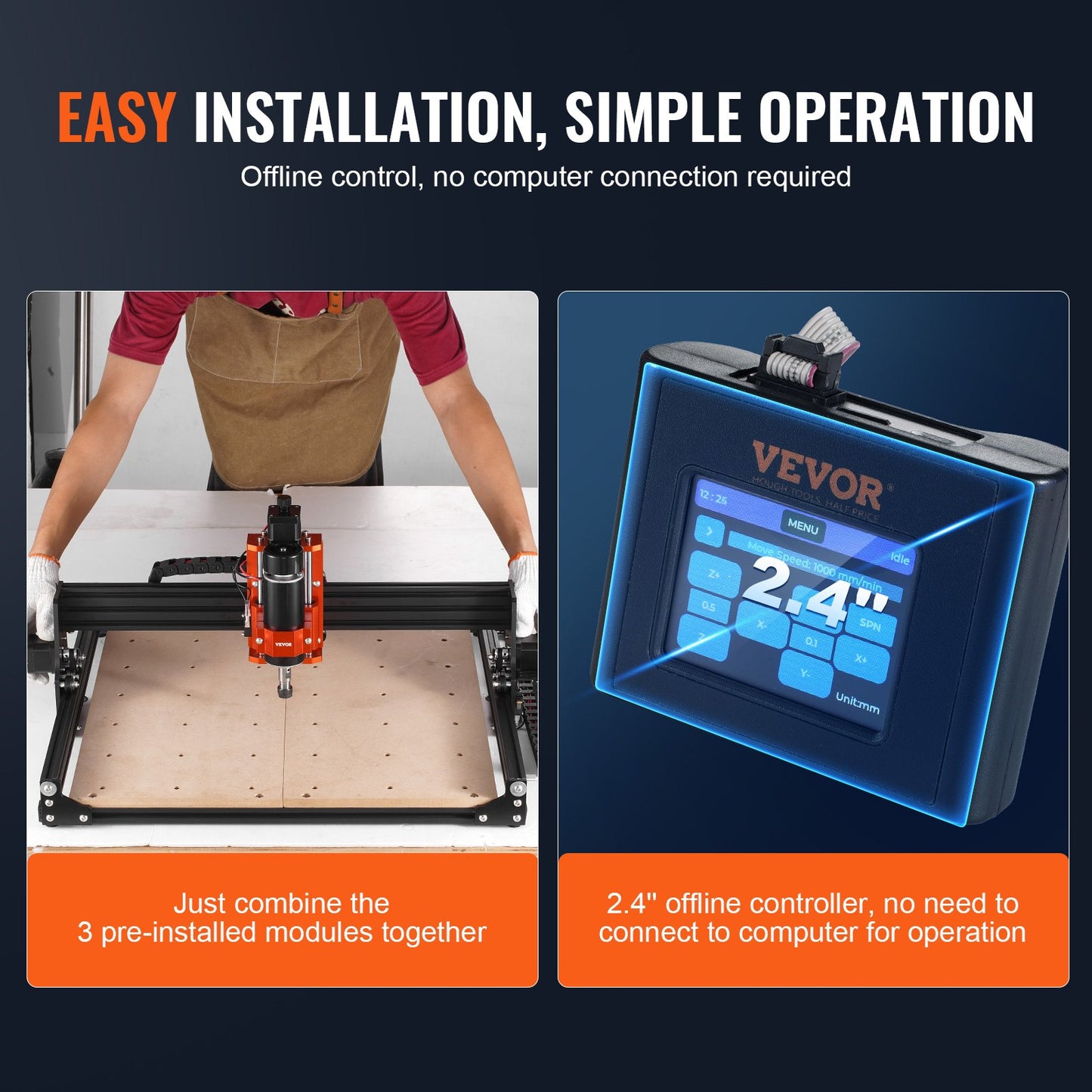 CNC-fräsmaskin, 300 W, 3-axlig GRBL-styrd trägravyr, snidning, fräsmaskin, 15,75 x 15,75 x 2,36 tum / 400 x 400 x 60 mm, arbetsyta 1200 varv/min för trä, akryl, MDF, PVC, plast, skum