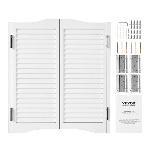 Swinging Cafe Doors, Arched Top Interior Saloon Doors 81.3 x 91.4 cm, Double Action Made of Pine Wood, with Hinges & Hardware Kit, Easy to Install, for Hallway Kitchen Bar Pub Entrance, White