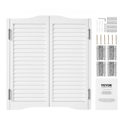 Swinging Cafe Doors, Arched Top Interior Saloon Doors 81.3 x 91.4 cm, Double Action Made of Pine Wood, with Hinges & Hardware Kit, Easy to Install, for Hallway Kitchen Bar Pub Entrance, White