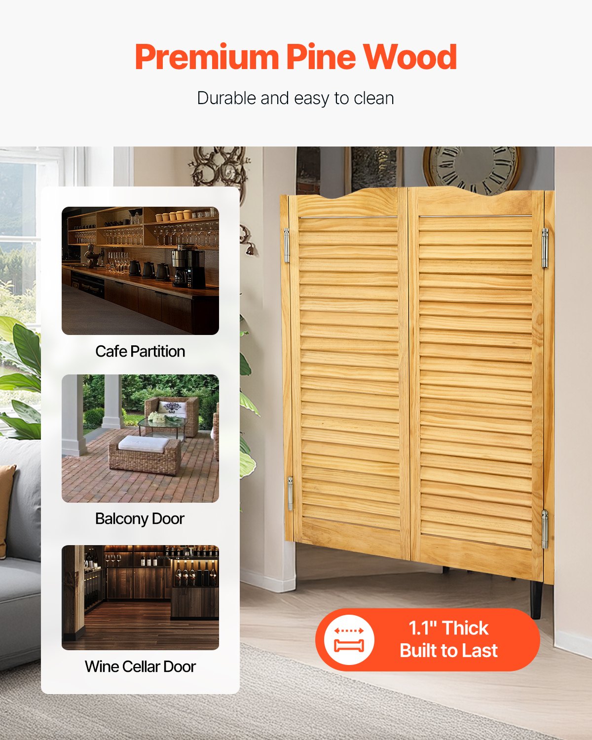 Swinging Cafe Doors, Arched Top Interior Saloon Doors 81.3 x 106.7 cm, Double Action Made of Pine Wood, with Hinges & Hardware, Easy to Install, for Hallway Kitchen Bar Pub Entrance, Log Color