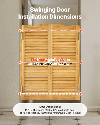 Swinging Cafe Doors, Arched Top Interior Saloon Doors 81.3 x 106.7 cm, Double Action Made of Pine Wood, with Hinges & Hardware, Easy to Install, for Hallway Kitchen Bar Pub Entrance, Log Color