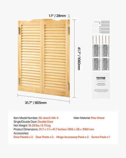 Swinging Cafe Doors, Arched Top Interior Saloon Doors 81.3 x 106.7 cm, Double Action Made of Pine Wood, with Hinges & Hardware, Easy to Install, for Hallway Kitchen Bar Pub Entrance, Log Color