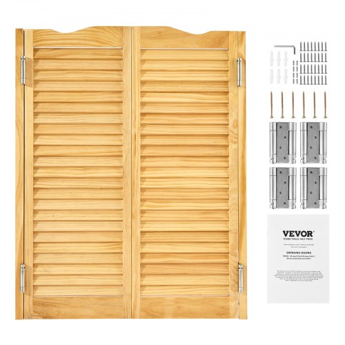 Svängdörrar för café, välvda innerdörrar för salong 91,4 x 106,7 cm, dubbelverkande tillverkade av furu, med gångjärn och beslag, enkel att installera, för hall, kök, bar, pub, entré, timmerfärgad