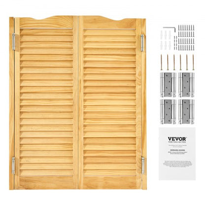 Svängdörrar för café, välvda innerdörrar för salong 91,4 x 106,7 cm, dubbelverkande tillverkade av furu, med gångjärn och beslag, enkel att installera, för hall, kök, bar, pub, entré, timmerfärgad