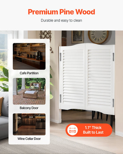Swinging Cafe Doors, Arched Top Interior Saloon Doors 91.4 x 91.4 cm, Double Action Made of Pine Wood, with Hinges & Hardware, Easy to Install, for Hallway Kitchen Bar Pub Entrance, White