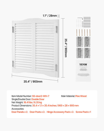 Swinging Cafe Doors, Arched Top Interior Saloon Doors 91.4 x 91.4 cm, Double Action Made of Pine Wood, with Hinges & Hardware, Easy to Install, for Hallway Kitchen Bar Pub Entrance, White