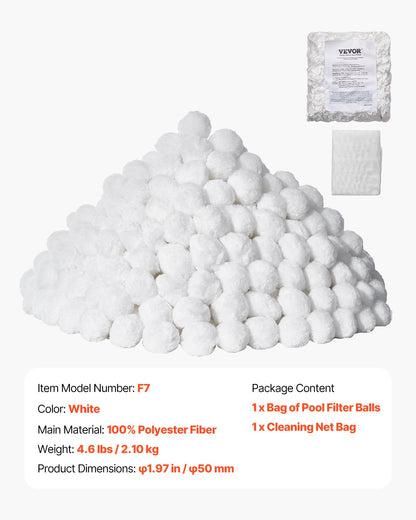 Pool Filter Balls for Sand Filter, 2 kg/4.6 lbs, Filter Balls Replace Pool Filter Sand, Reusable Polyester Fiber Filter Media Balls with Wash Bag, for Swimming Pool Above Ground Pool Aquarium Tank
