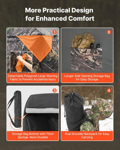 Jakttält, genomskinliga markskydd för 2-3 personer med bärväska, 360 graders bärbart kamouflagetält, hållbart dolt skydd med tyst sidodörr och fönster, för kalkon och hjort