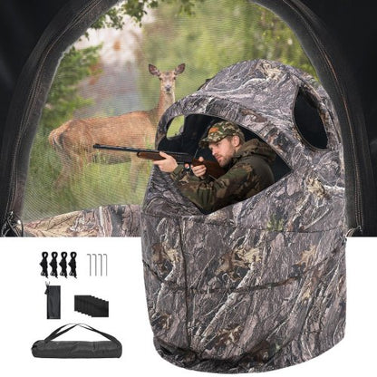 Hunting Blind, Single Person Ground Blinds with Carrying Bag, Portable Camouflage Tent, Reinforced Durable Concealed Shelter with Silent Zipper Door and Window, for Turkey and Deer