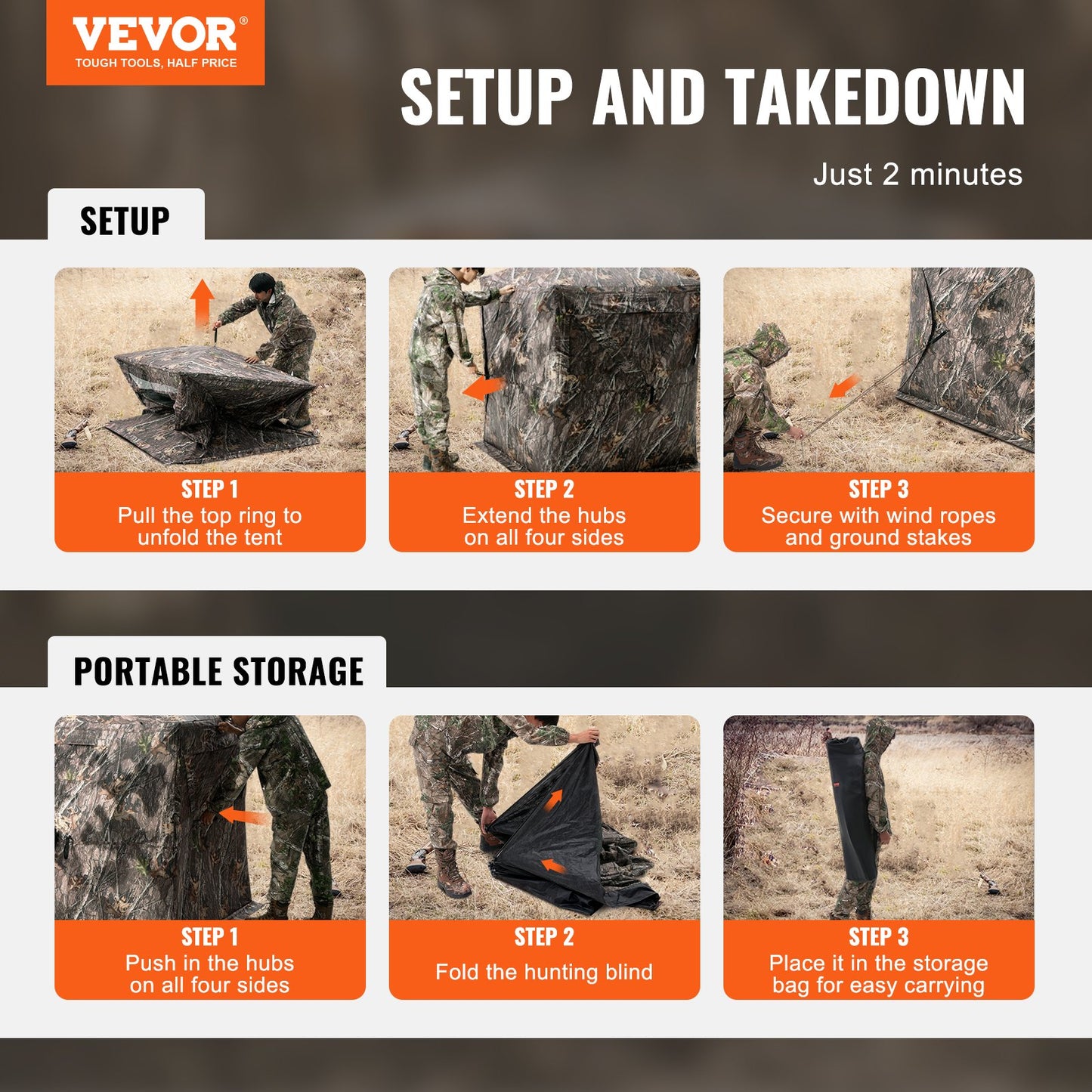 Jaktrullgardin 270° genomskinlig markgardin med 3 fönster och nät för 2-3 personer