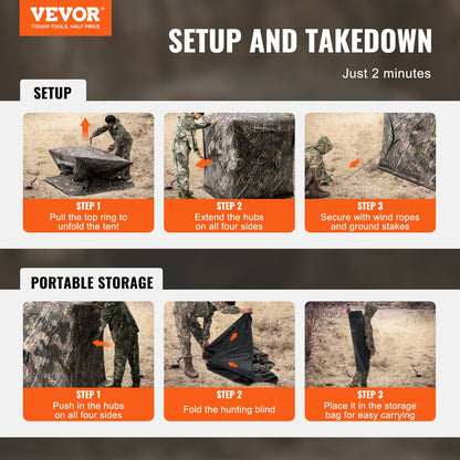 Jaktrullgardin 270° genomskinlig markgardin med 3 fönster och nät för 2-3 personer