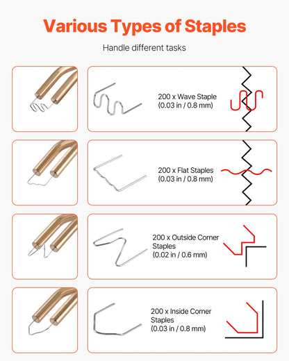 Plastsvets, 100W plastsvetspistol med 800 st. häftklamrar, professionell häftklamrersvetspistol, reparationssats för plaststötfångare med LED-ljus för kajak, leksaker, reparation av plastsprickor