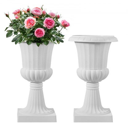 Plasturnplanter, 25 x 42 cm, 2-pack vita klassiska blomkrukor för veranda, inomhus- och utomhusvas för bröllop, fest, evenemang, hem, scen, trädgård, balkong, uteplatsdekoration
