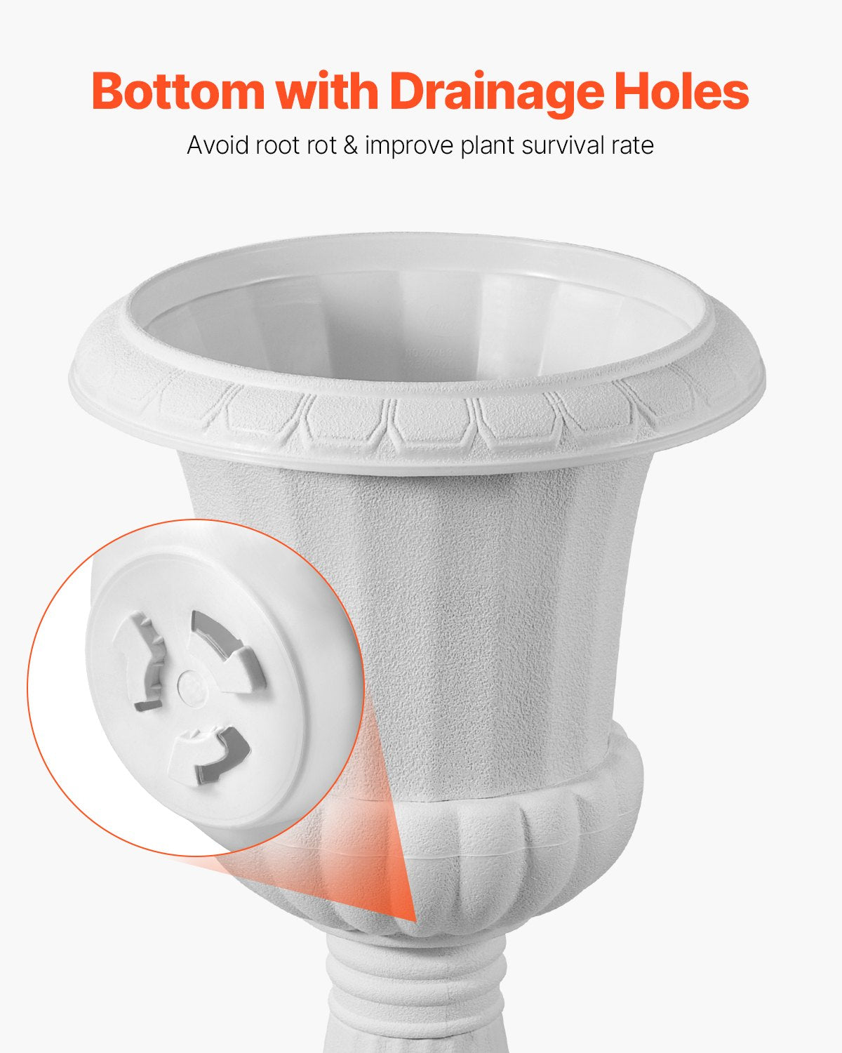 Plasturnplanter, 25 x 42 cm, 2-pack vita klassiska blomkrukor för veranda, inomhus- och utomhusvas för bröllop, fest, evenemang, hem, scen, trädgård, balkong, uteplatsdekoration