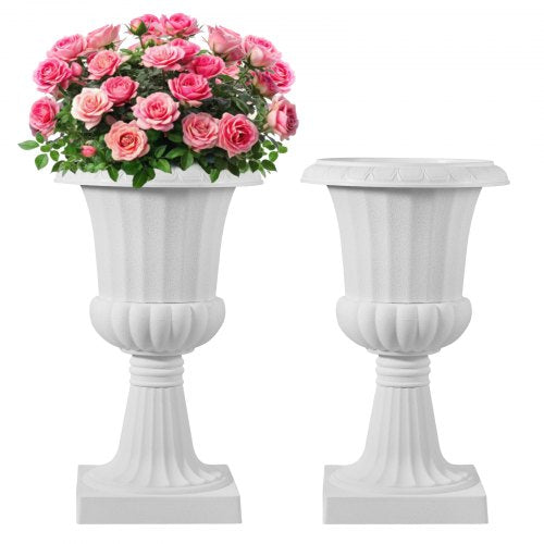Plasturnplanter, 40 x 67 cm, 2-pack vita klassiska blomkrukor för veranda, inomhus- och utomhusvas för bröllop, fest, evenemang, hem, scen, trädgård, balkong, uteplatsdekoration