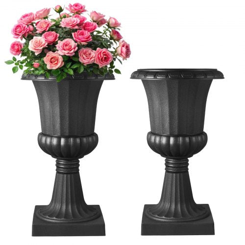 Plasturnplanter, 40 x 67 cm, 2-pack svarta klassiska blomkrukor för veranda, inomhus- och utomhusvas för bröllop, fest, evenemang, hem, scen, trädgård, balkong, uteplatsdekoration