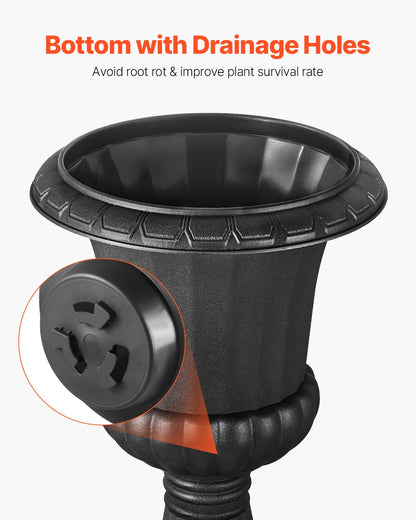 Plasturnplanter, 40 x 67 cm, 2-pack svarta klassiska blomkrukor för veranda, inomhus- och utomhusvas för bröllop, fest, evenemang, hem, scen, trädgård, balkong, uteplatsdekoration
