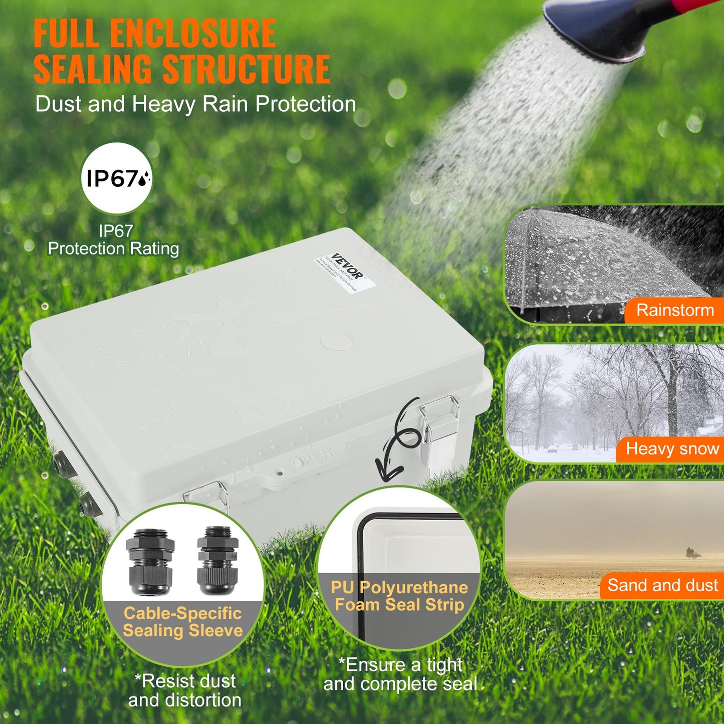 Outdoor Electrical Junction Box, 430 x 330 x 180 mm, ABS Plastic Electrical Enclosure Box with Hinged Cover Stainless Steel Latch, IP67 Dustproof Waterproof for Outdoor Electrical Projects