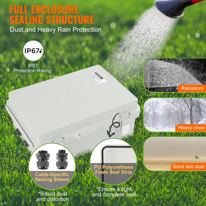 Outdoor Electrical Junction Box, 430 x 330 x 180 mm, ABS Plastic Electrical Enclosure Box with Hinged Cover Stainless Steel Latch, IP67 Dustproof Waterproof for Outdoor Electrical Projects