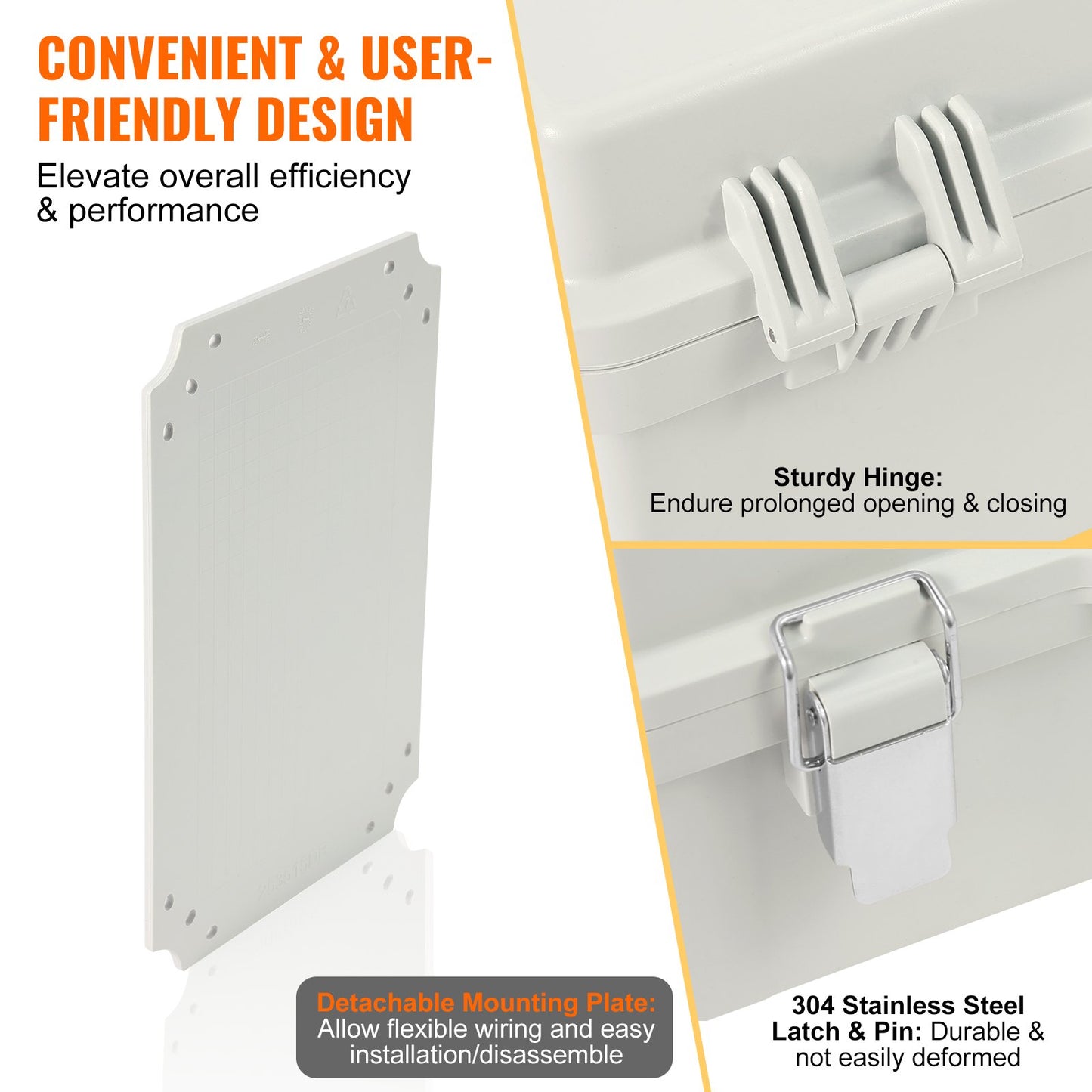 Outdoor Electrical Junction Box, 430 x 330 x 180 mm, ABS Plastic Electrical Enclosure Box with Hinged Cover Stainless Steel Latch, IP67 Dustproof Waterproof for Outdoor Electrical Projects
