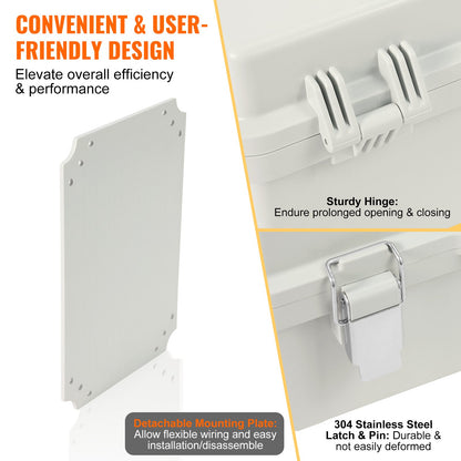 Outdoor Electrical Junction Box, 430 x 330 x 180 mm, ABS Plastic Electrical Enclosure Box with Hinged Cover Stainless Steel Latch, IP67 Dustproof Waterproof for Outdoor Electrical Projects