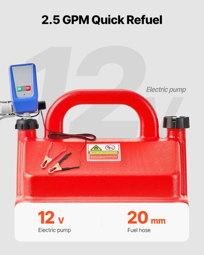 Bränslebehållare, 16 gallon, bärbar bränsletank med 12V DC 2.5 GPM elektrisk bränsleöverföringspump, 4 fots leveransslang och autostoppsensormunstycke, tankadaptrar, lämplig för diesel och bensin, röd