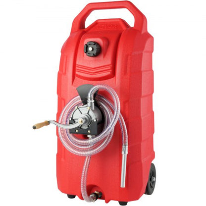 16 gallon bränsledunk, 7,8 l/min, bärbar bensintank med handpump, gummihjul, bränsleöverföringstank för bensin, diesel, maskin, olja, bil, gräsklippare, traktor, båt, motorcykel