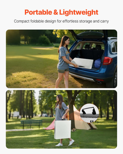 Hopfällbart bord, 1,2 meter kraftigt, bärbart och halvt hopfällbart verktygsbord, rektangulärt plastbord för inomhusbruk med justerbar höjd och inbyggt handtag, för fest, middagar, picknick, camping, vit